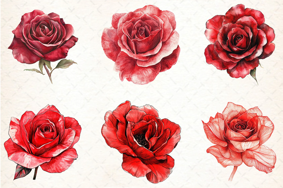 Red Lithograph Roses Clipart, an Illustration by DreamCafeArt (Photo 3 of 7)