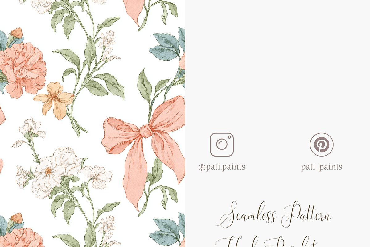 Peach Floral Bow Seamless Pattern PNG