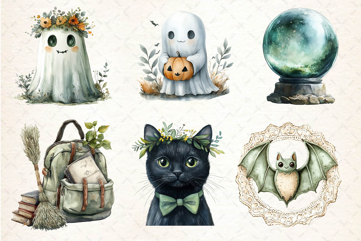 Sage Green Halloween Clipart, an Illustration by Dream Creation (Photo 2 of 7)