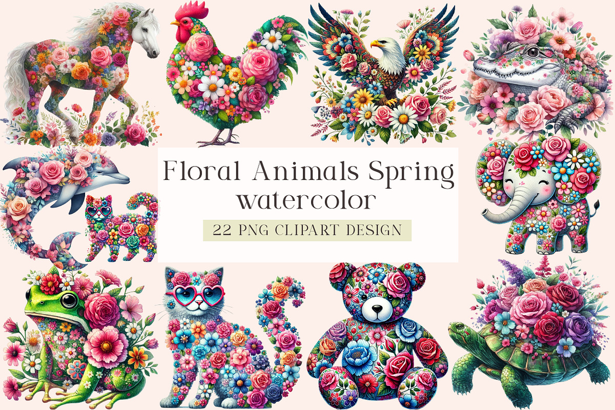 Floral Animals Clipart, Spring Clipa, an Illustration by DreamArtGraphic (Photo 1 of 4)