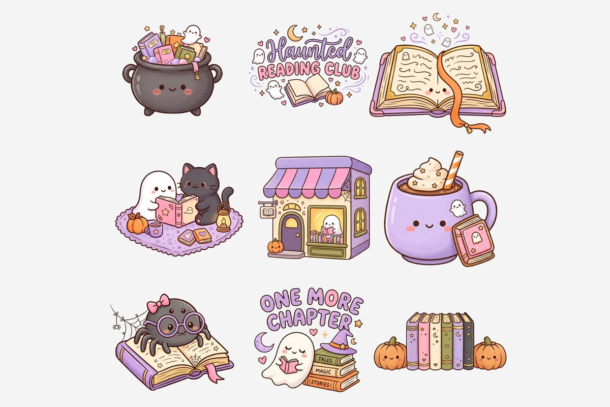 Haunted Reading Club Clipart Bundle, a Seasonal Illustration by Tanya Kart (Photo 7 of 10)