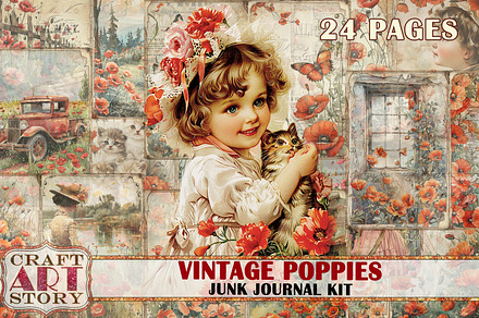 Poppies Junk Journal Kit,scrapbook, an Animal Illustration by CraftArtStory