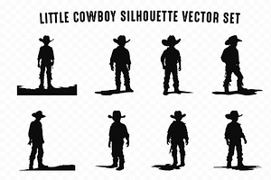 Little Cowboy Silhouettes Vector Set, a Person Illustration by Gfx Expert Team