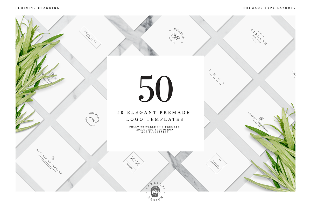 50 Elegant Premade Logo Templates, a Branding & Logo Template by pawellpi (Photo 1 of 26)