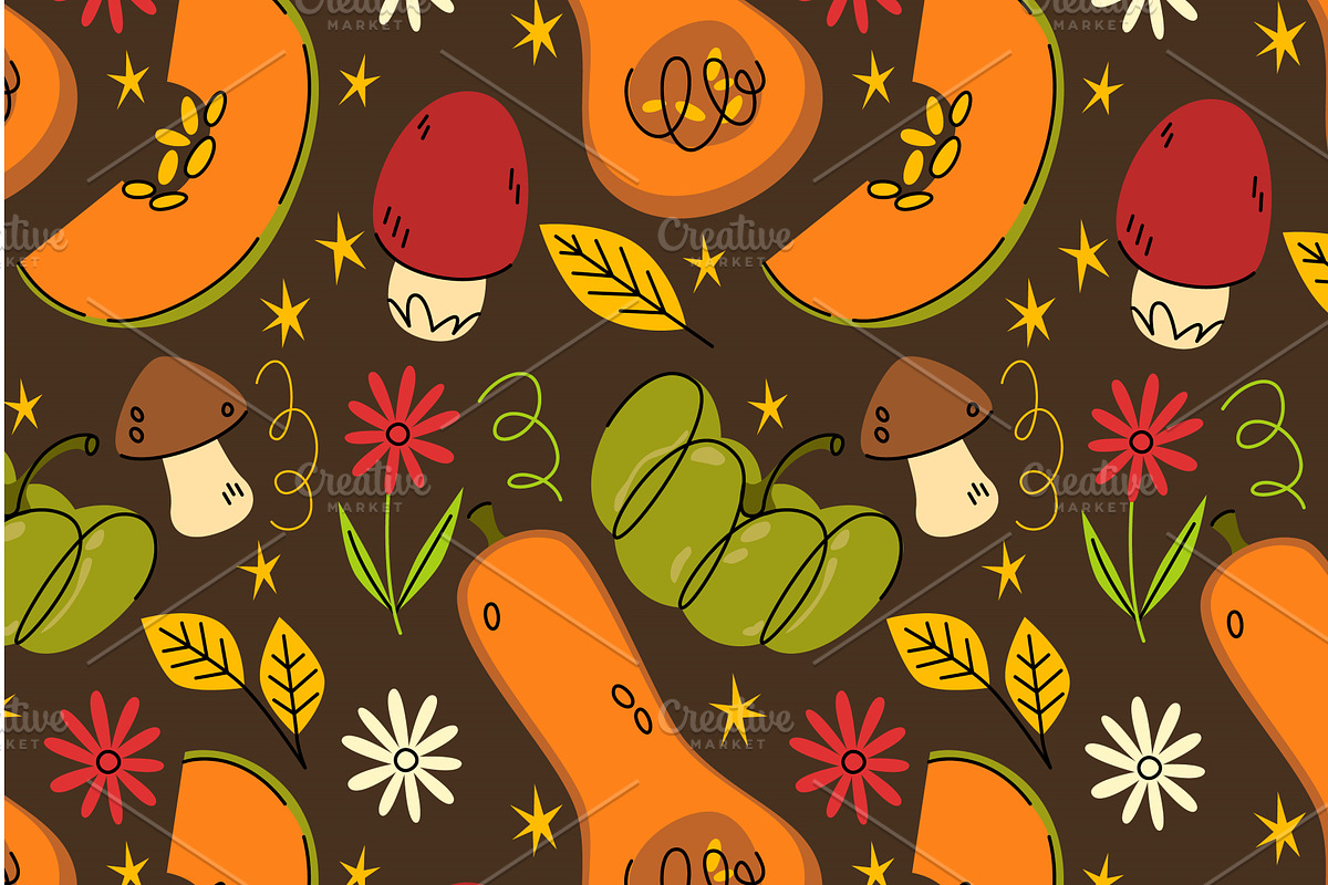Autumn harvest seamless pattern, a Food Illustration by art PVP - market