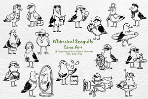 Whimsical Seagulls Line Art