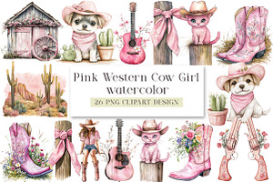 Pink Western Cow Girl Clipart, an Illustration by DreamArtGraphic