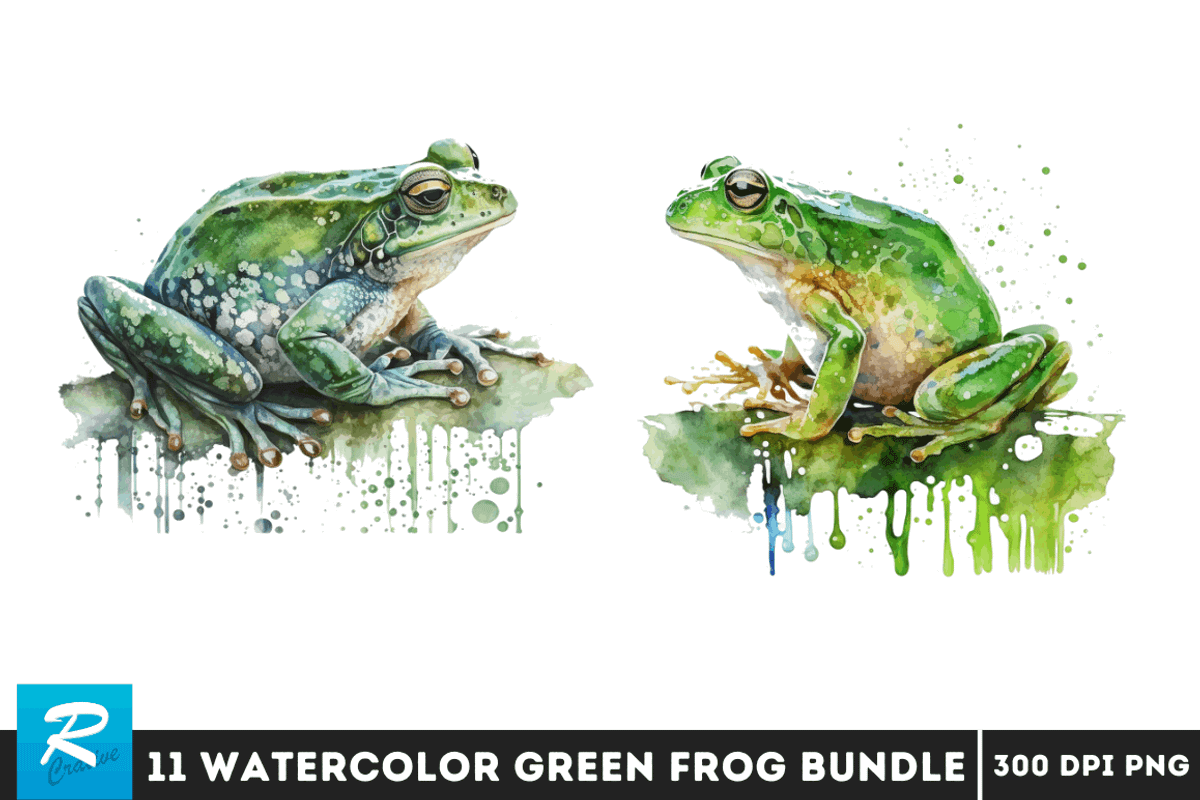Watercolor Green Frog Clipart Bundle, an Object Graphic by Regulrcrative (Photo 2 of 7)