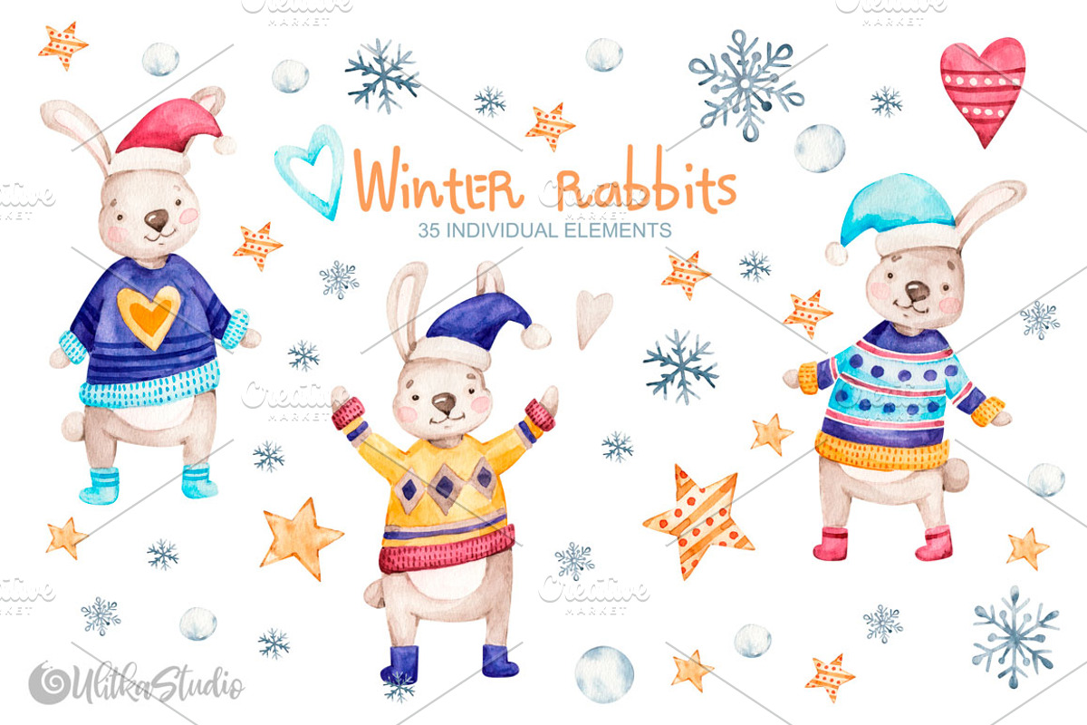 Cozy Christmas watercolor clipart, an Animal Illustration by UlitkaStudio (Photo 2 of 9)