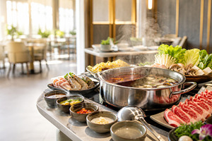 Hot pot party with fresh ingredients, a Photo by Dvoevnore photos