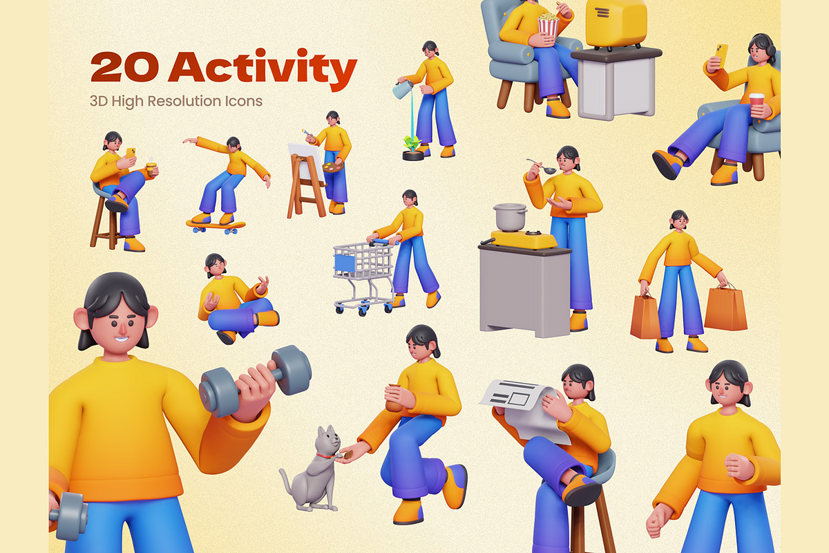 Daily Activity 3D Characters, a Characters & Person 3D Model by Rakata Studio (Photo 5 of 6)