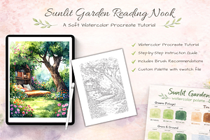 Sunlit Garden Reading Nook Procreate