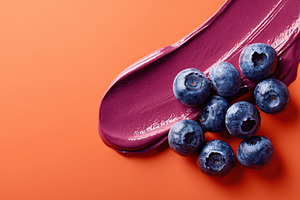 Blueberries on Orange with Purple Paint, a Food & Drink Photo by AlyaAnd