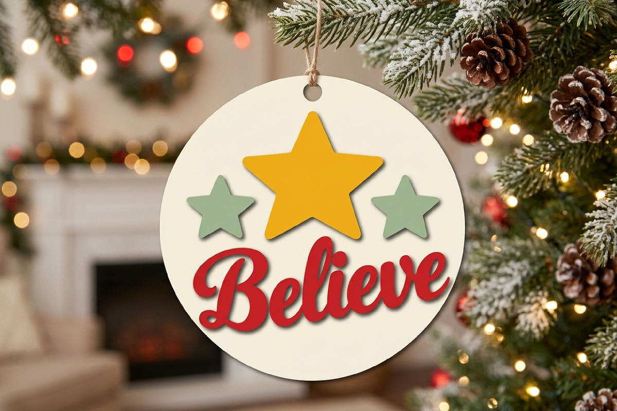 Believe Bauble Laser Cut Wood File, an Object Graphic by Libby Wishes (Photo 2 of 3)