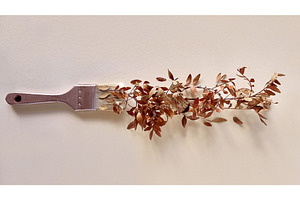 Paintbrush with dried autumn leaves, a Photo by tilialucida