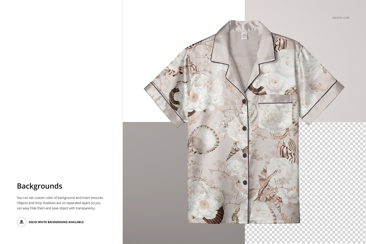 Silk Short-sleeve Pyjama Mockup Set, a Bottom Mockup by creatsy5 (Photo 10 of 12)