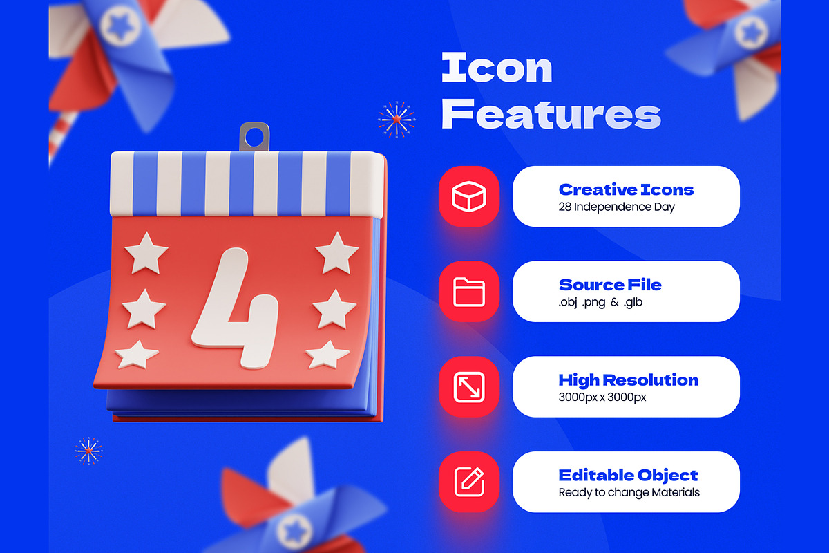 Independence Day 3D Icons, an Object 3D Model by Rakata Studio (Photo 2 of 7)