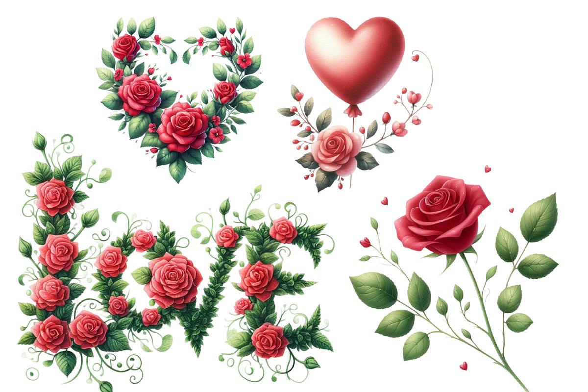 Valentine Rose Sublimation Clipart, an Illustration by Designworld (Photo 3 of 5)
