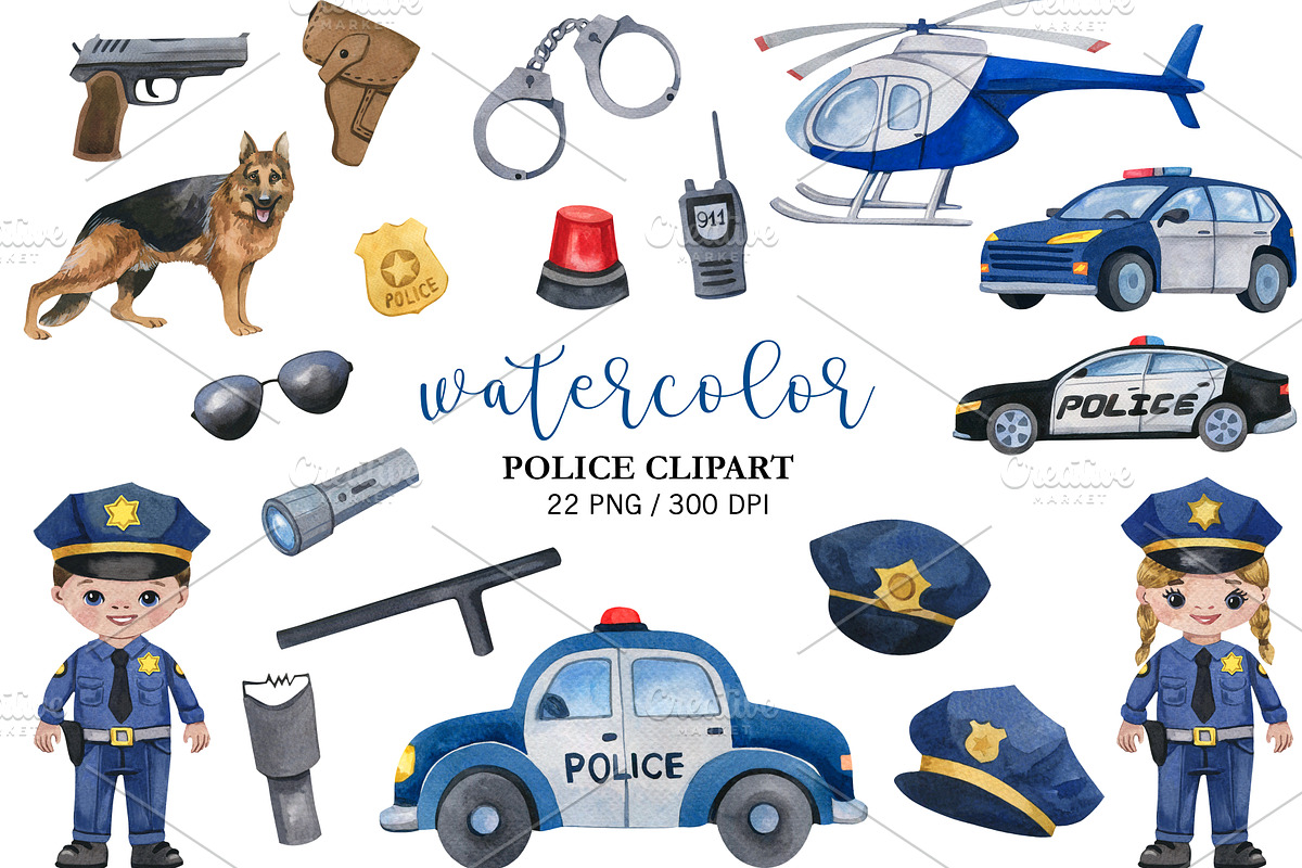 Watercolor Policeman Clipart PNG, a Person Illustration by PatternPalette (Photo 1 of 2)