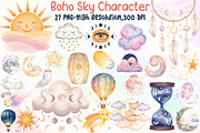 Watercolor Boho Sky Character, an Illustration by Sublimation Artist (Thumbnail 1 of 6)