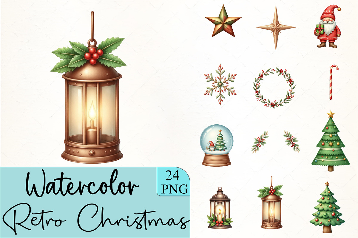 Retro Christmas Clipar, an Illustration by CrexoraLab (Photo 1 of 5)
