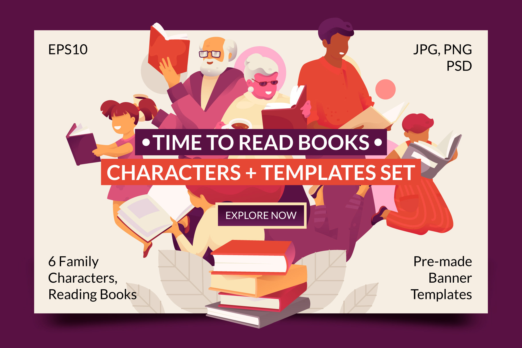'Time to Read Books' Design Set, a Templates &amp; Theme by Let's fly, people!