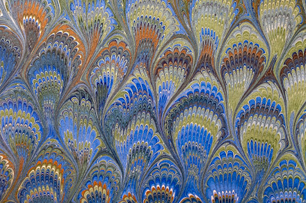 Marbled paper featuring marbled, old, and antique