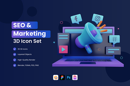 3D SEO & Marketing Icon, a 3D by Flat Icons