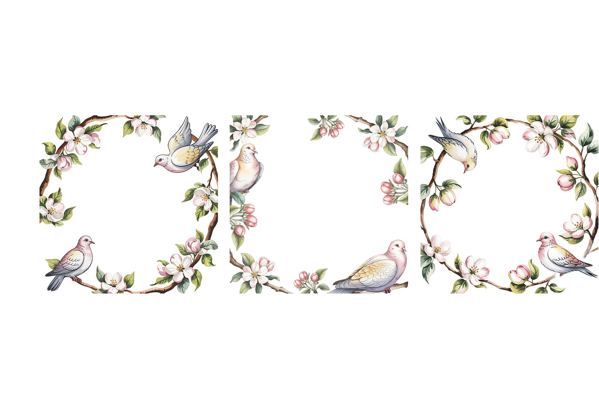 Doves of blossoming apple frames, a Background Graphic by SketchArtStudio (Photo 2 of 3)