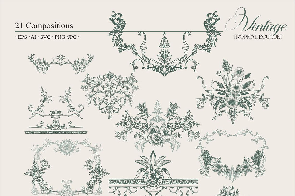 Vintage Tropical Bouquet, a Pattern Graphic by Collection by VY (Photo 11 of 11)