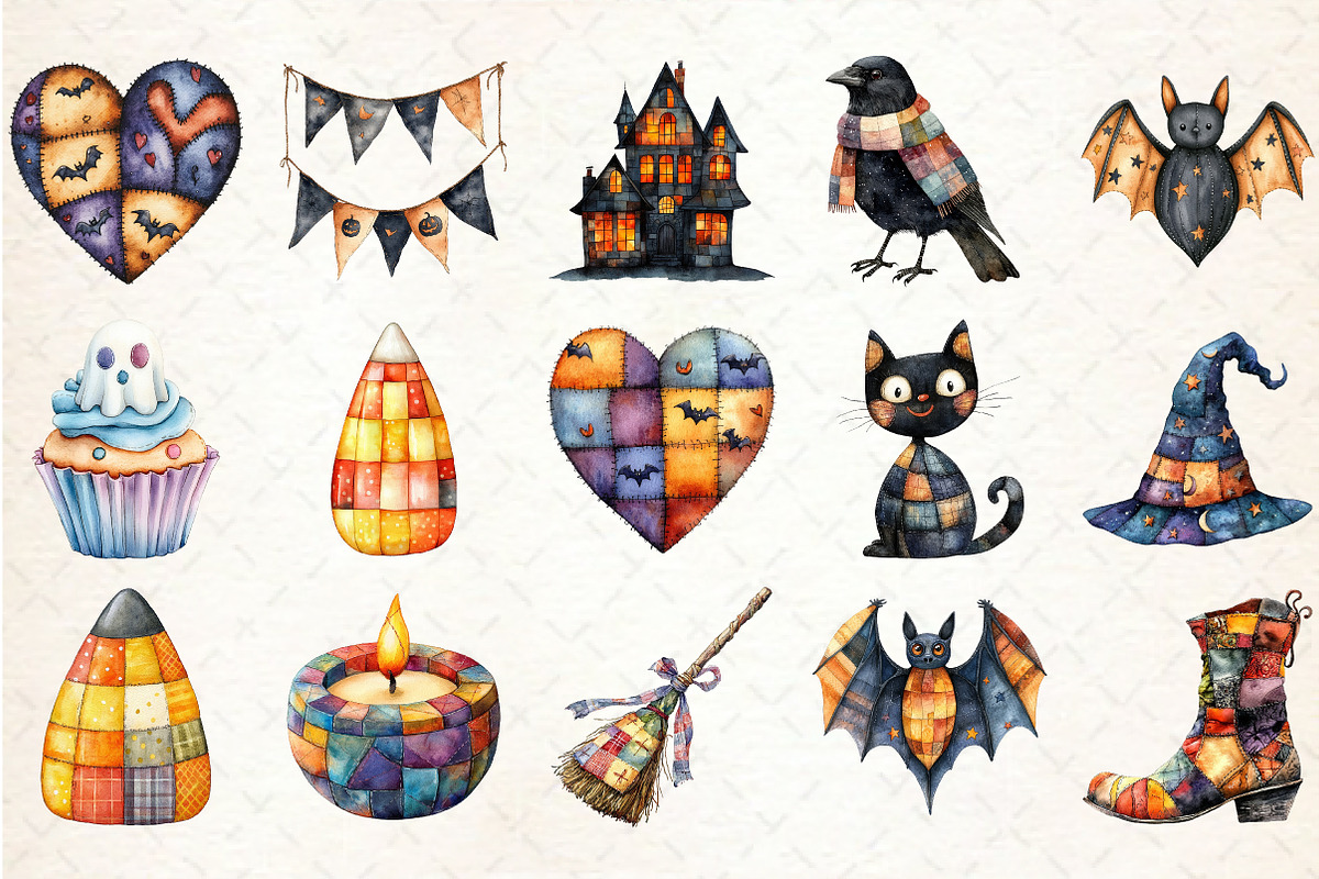 Patchwork Halloween Clipart, an Illustration by Rose Art (Photo 2 of 7)
