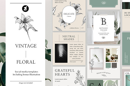 Vintage floral social media template
