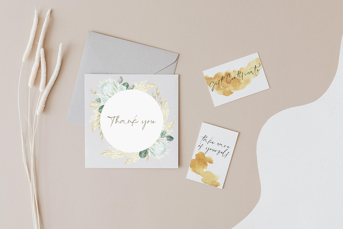 White Proteas and Eucalyptus Boho, a Texture Illustration by Catch the Dream Art (Photo 9 of 9)