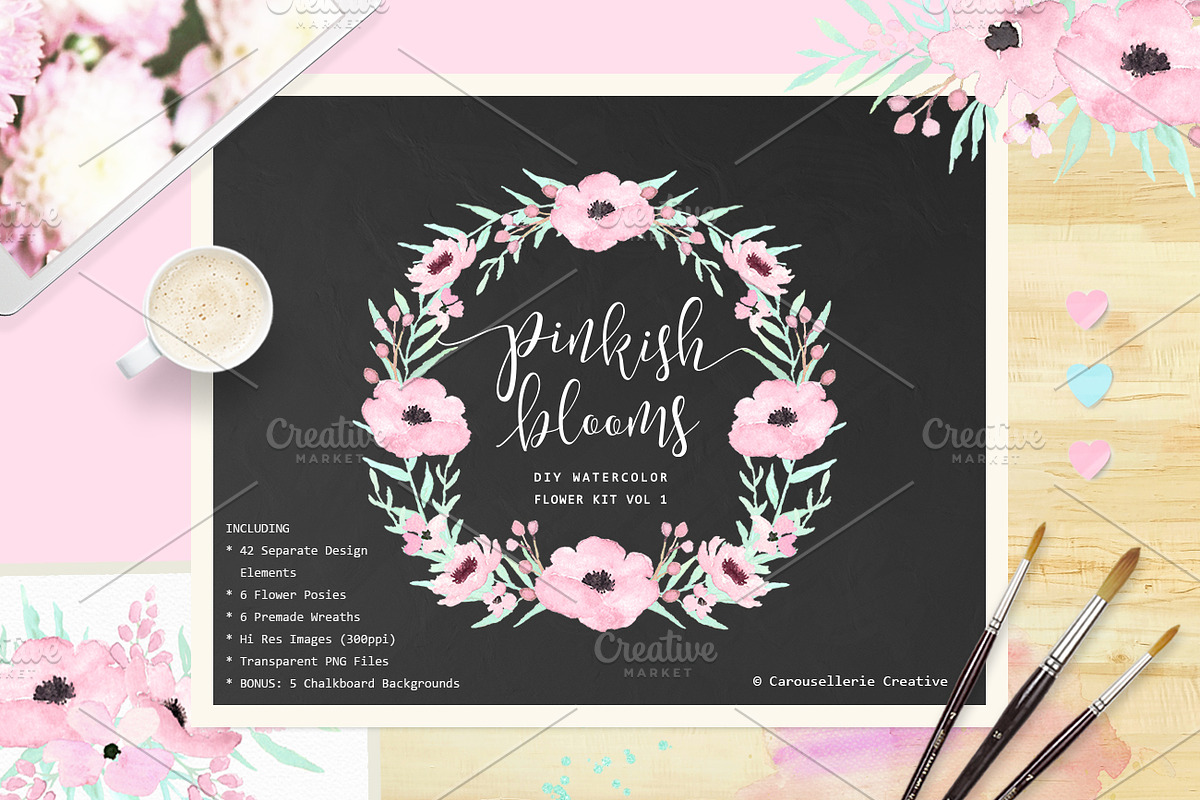 Pinkish Blooms - Watercolor Flowers, an Illustration by Carousellerie Creative (Photo 1 of 6)