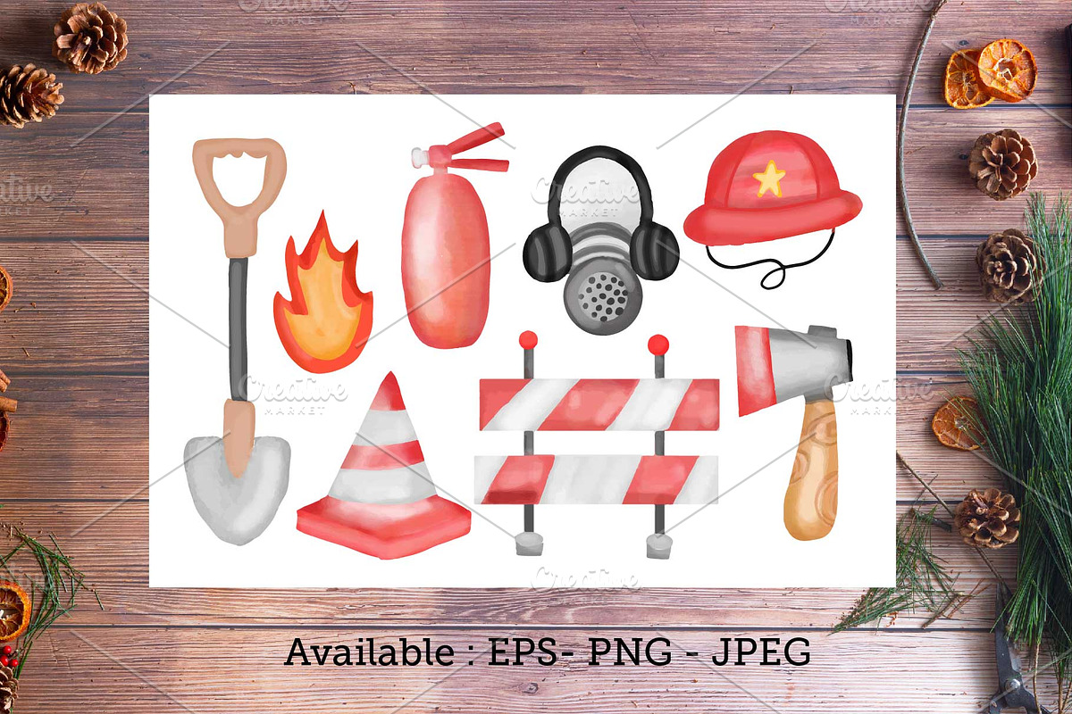 Watercolor firefighters Bundles, a Transportation Illustration by bungamustia