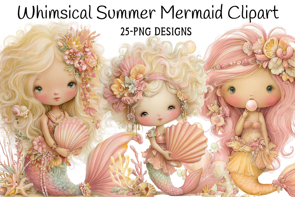 Whimsical Summer Mermaid Clipart, an Illustration by Daily.Designs (Photo 1 of 6)