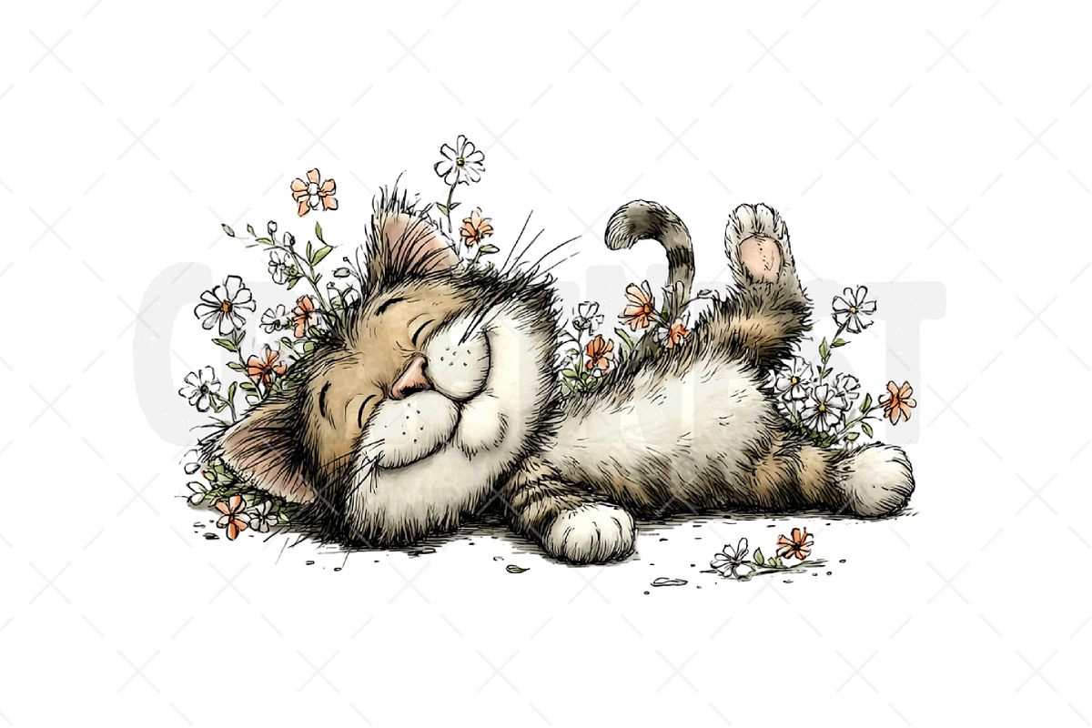 Whimsical Spring Cat Clipart, an Illustration by Craft Nest (Photo 12 of 12)
