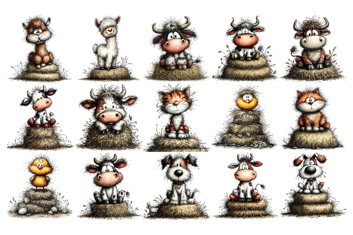 Hay Bale Animals Watercolor Clipart, an Animal Illustration by Nicolle's Colorful Art (Photo 2 of 6)