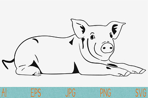cute pig lying svg vector png