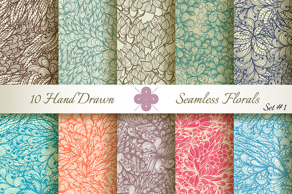10 Ornate Seamless Florals. Set 1