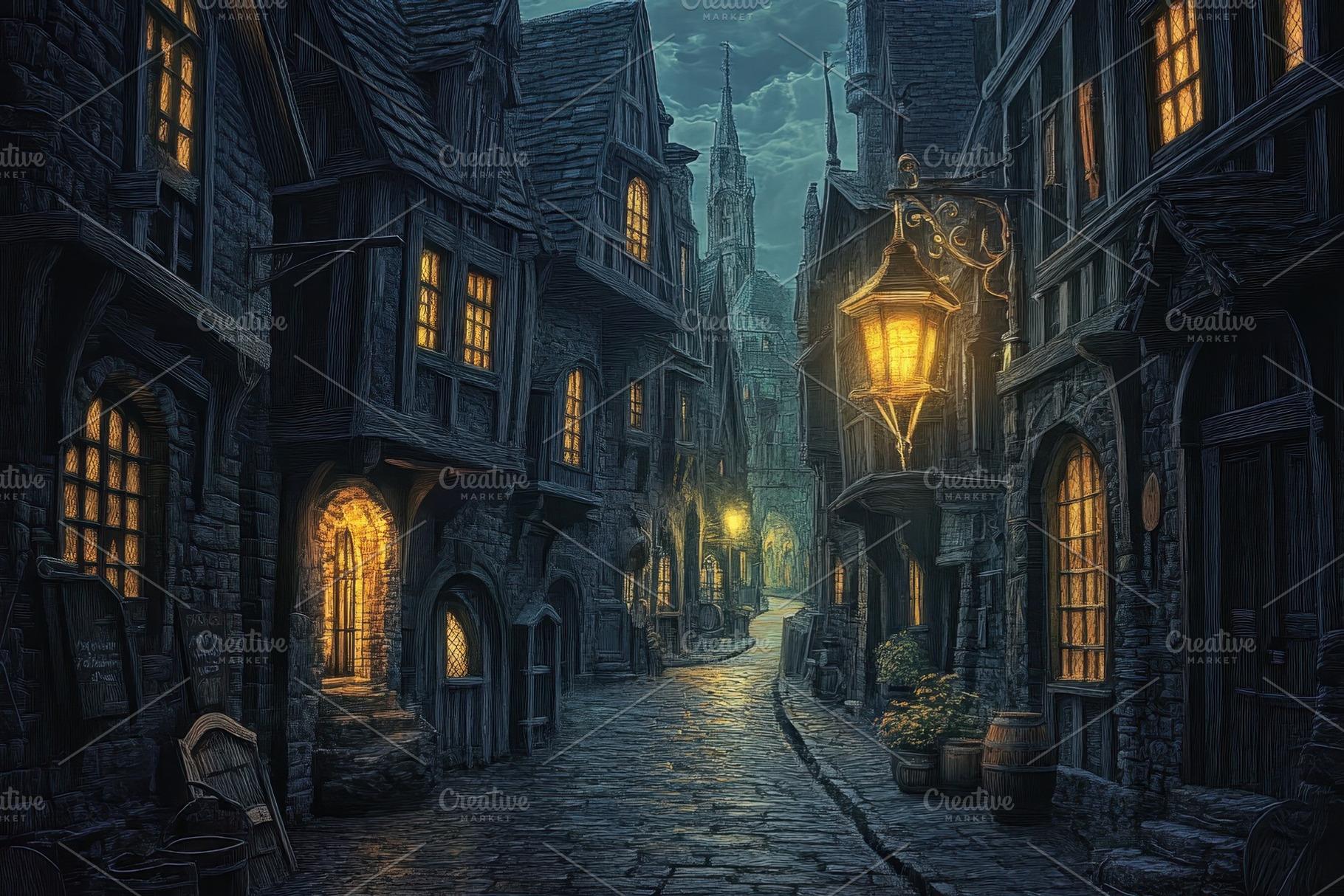 A magical scene of Diagon Alley in a, a Photo by Pavel_design