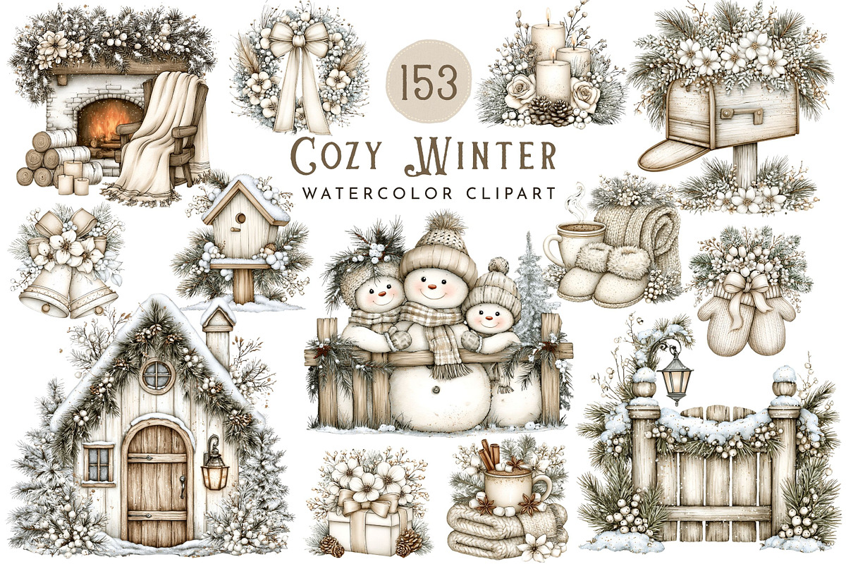 Cozy Winter Watercolor Clipart, a Seasonal Illustration by Nicolle's Colorful Art (Photo 1 of 8)