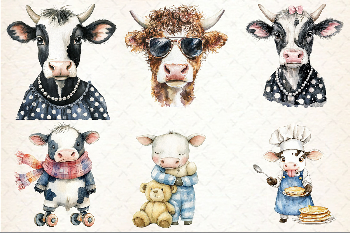 Funny Sketch Quirky Cows Clipart, an Illustration by Rose Art (Photo 5 of 7)