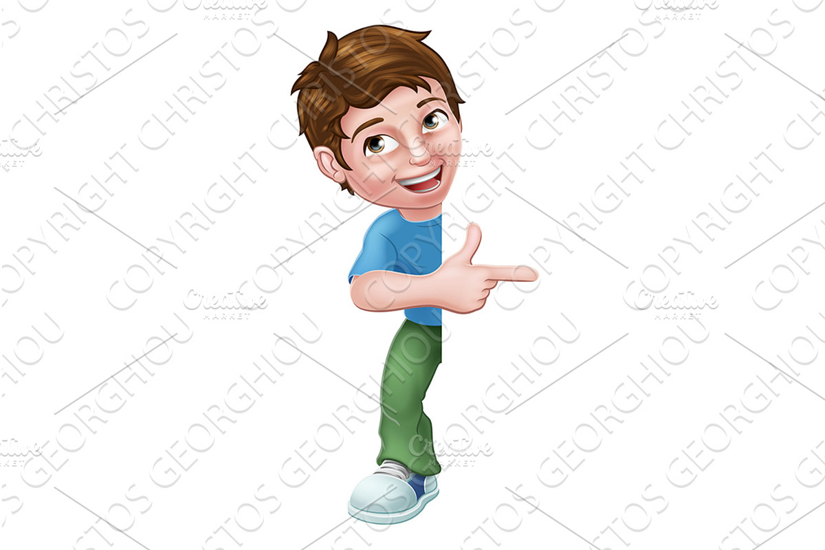 Kid Cartoon Boy Child Pointing Sign, a Person Illustration by Christos Georghiou