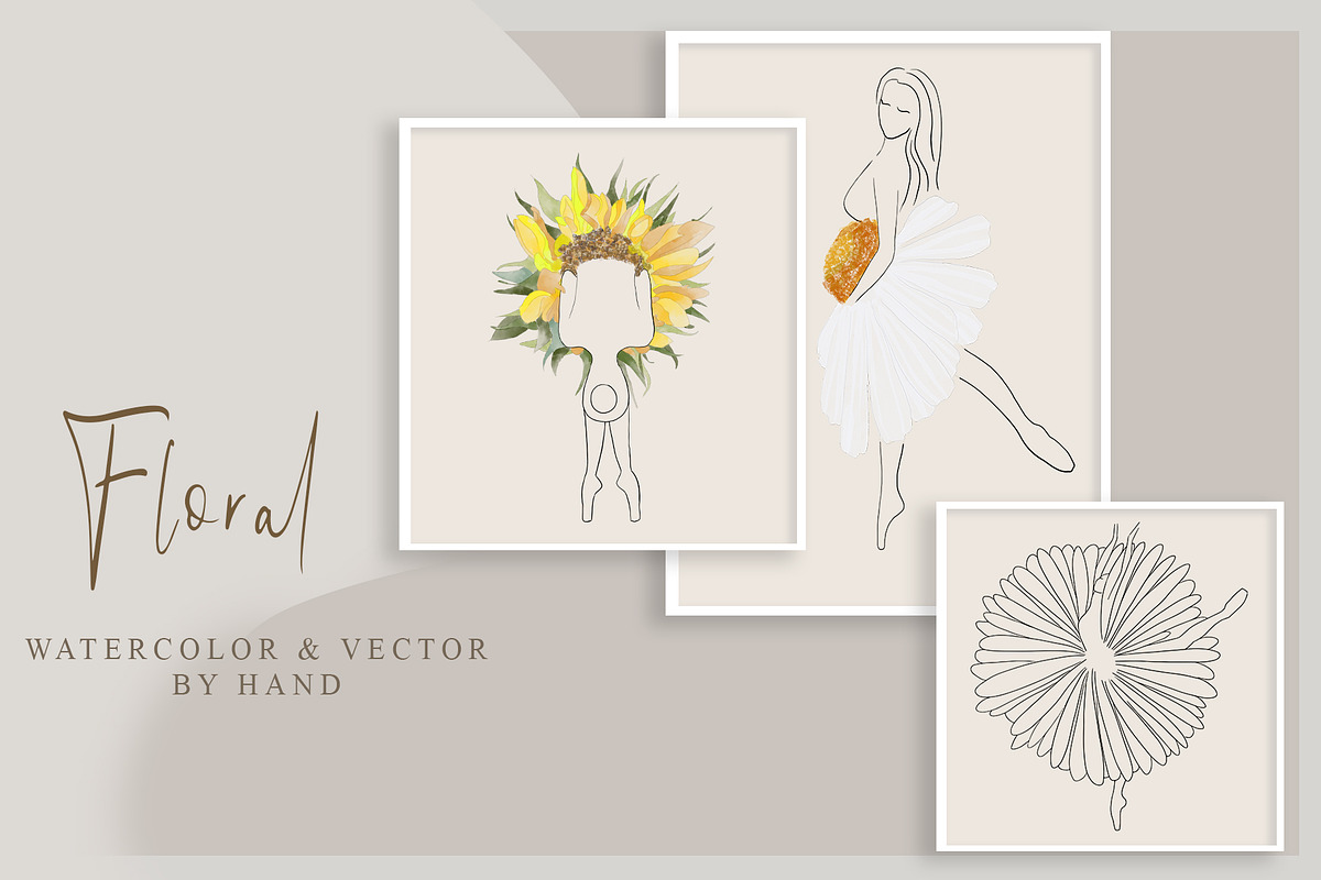 Watercolor and vector Ballerinas, a Decorative Illustration by AnastasiyaOleynik (Photo 2 of 8)