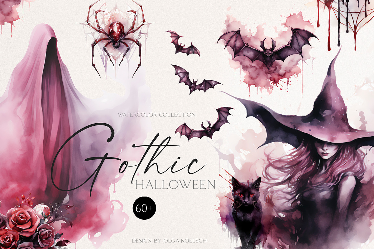 Watercolor Gothic Halloween, a Seasonal Illustration by Olga Koelsch (Photo 1 of 12)