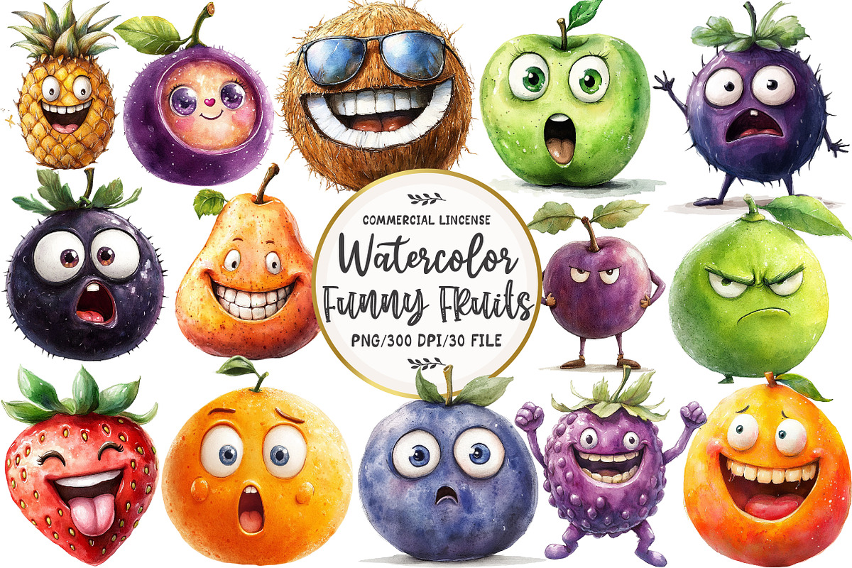 Funny Fruits Sublimation Clipart, an Illustration by OK Design (Photo 1 of 5)