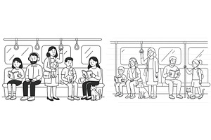 People riding on a subway train with, a Person Illustration by ZinetroN