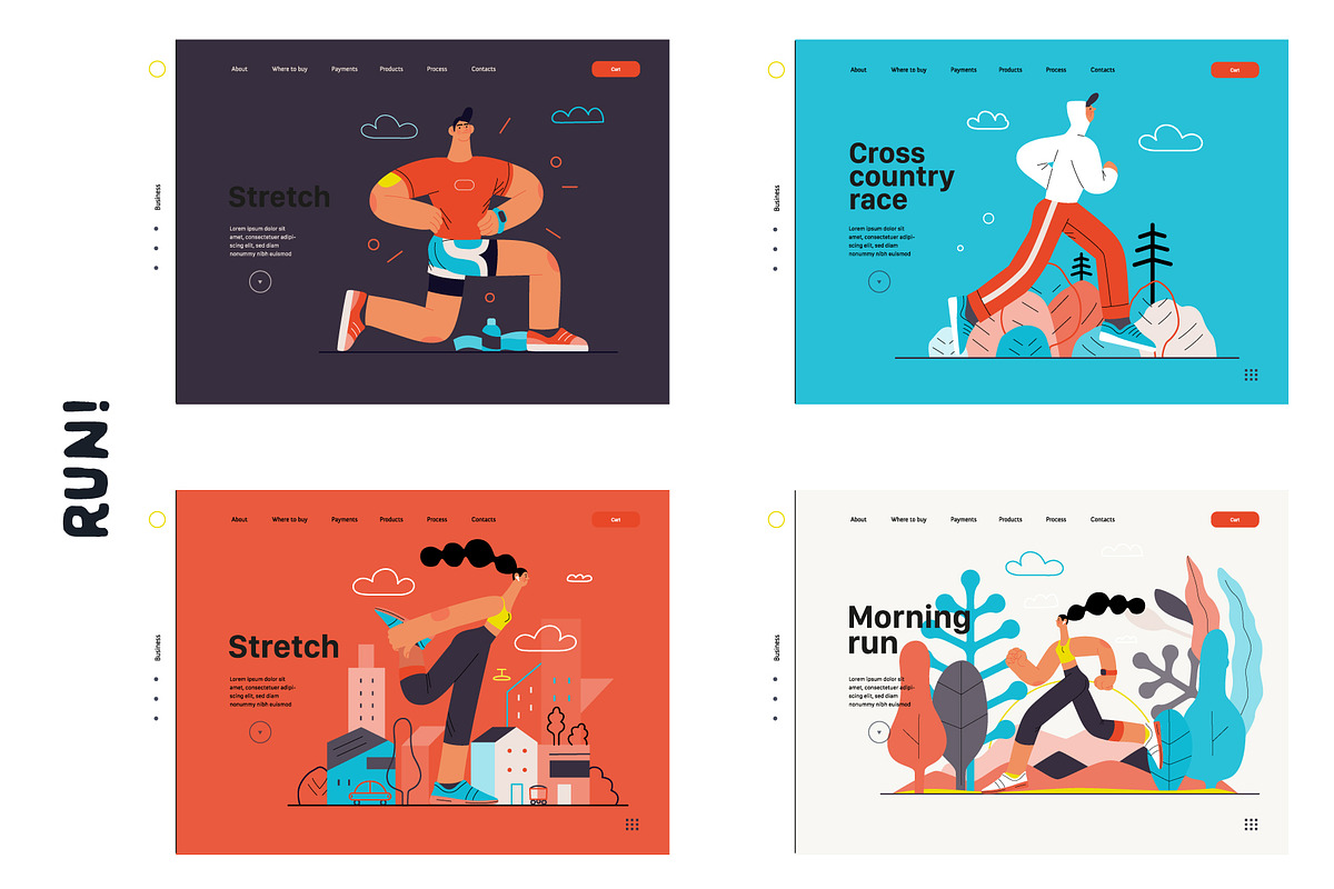 RUN! flat vector illustrations set, a Templates & Theme by Grivina's shop (Photo 18 of 24)