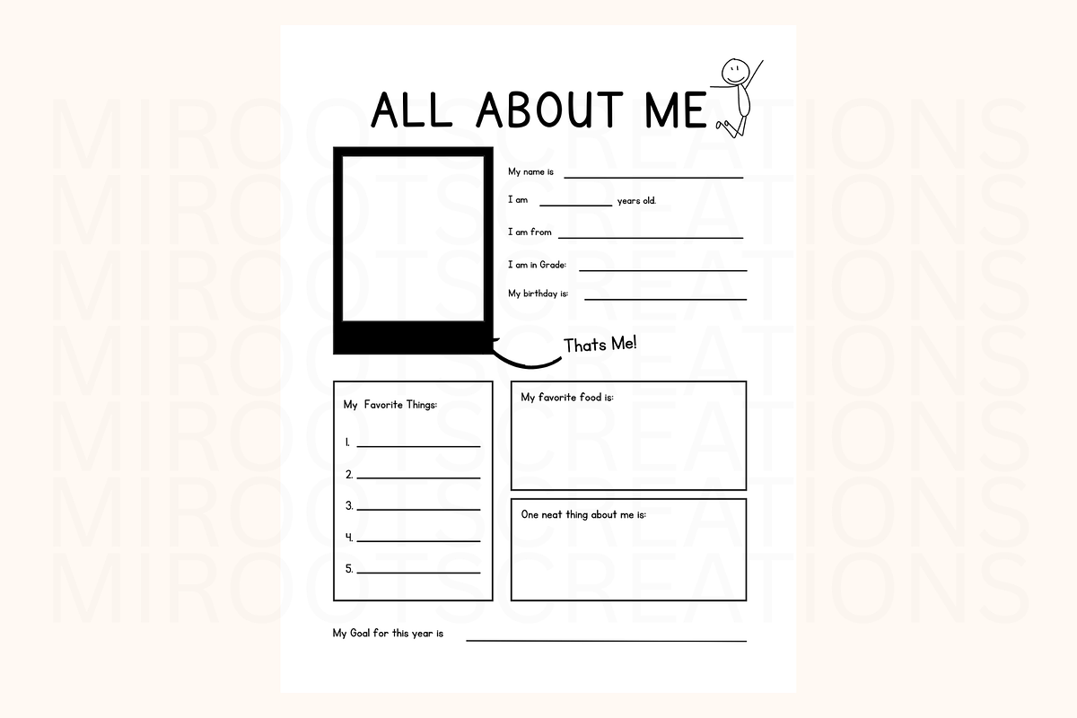 All About Me Printable Worksheet, an Education Illustration by MIRoots Design Studio (Photo 2 of 4)